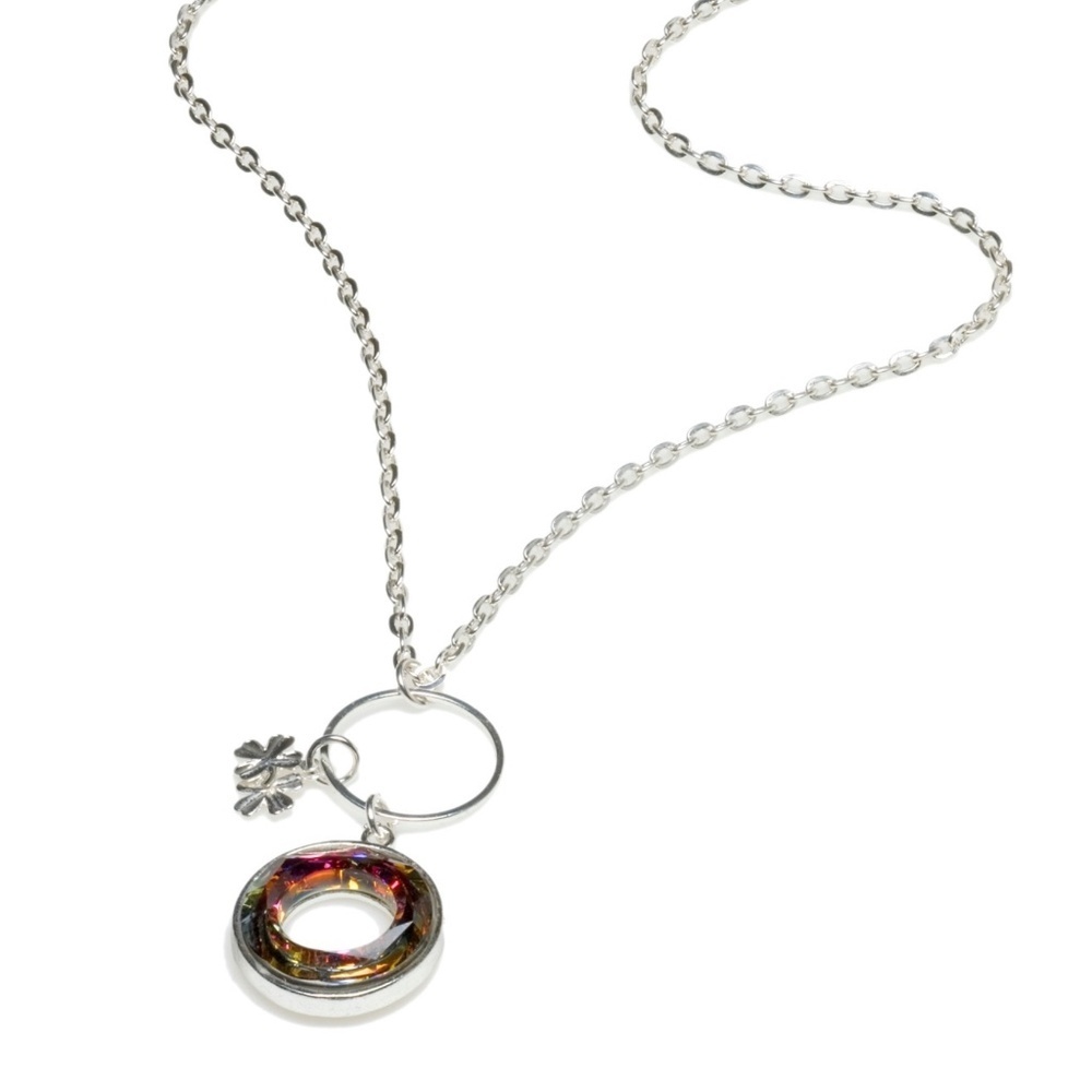 Last two • Volcano Swarovski Crystal Circle Necklace • Long 32” Chain • NWT